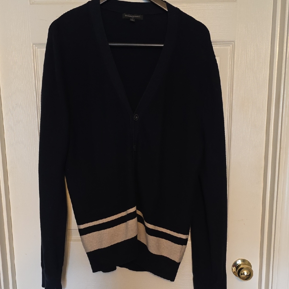 Banana Republic Vintage Black Cardigan with Cream Stripes